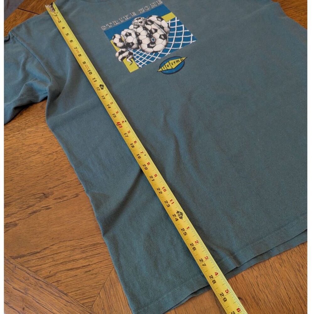 Vintage 90s Faded Teal Soccer Snake Strike Zone Graphic T-Shirt Made in USA - Picture 5 of 6
